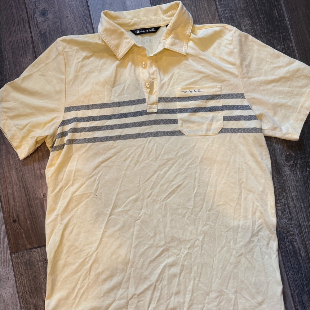 Travis Matthew Men's Yellow and Gray Striped golf Shirt